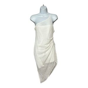 Amanda Uprichard Silva Dress White Ruched Netted Overlay One Shoulder Small